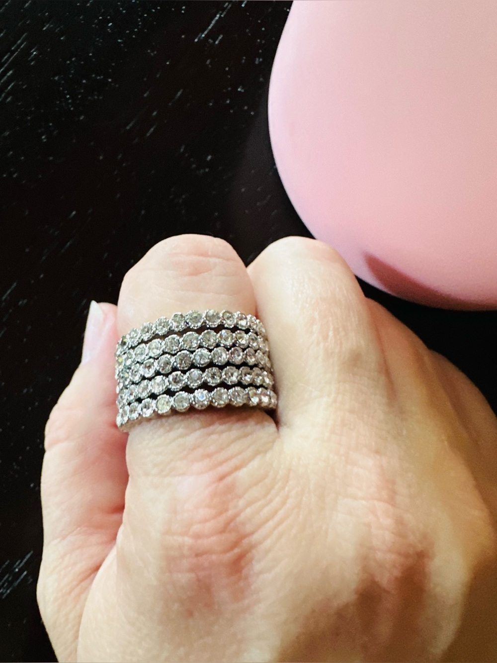 5-Piece Silver Tone Rhinestone Stackable Ring Set - Picture 4 of 5